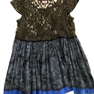 Free People Black Lace and Blue Paisley Top